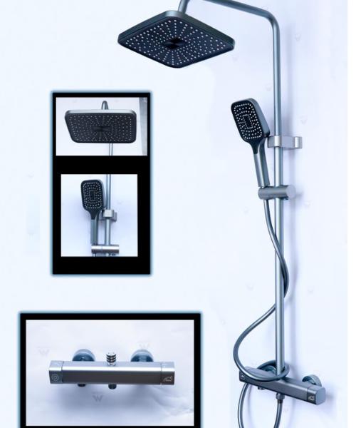 DEW KS1057 3-Way Thermostatic Shower — Silver Grey